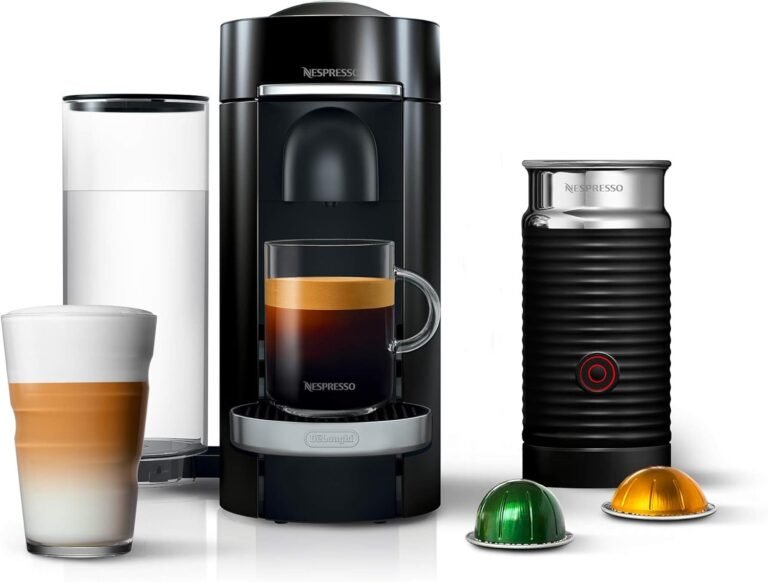 Nespresso VertuoPlus coffee machine with Aeroccino milk frother and coffee capsules
