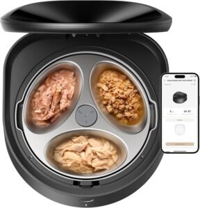 smart automatic cat feeder with app control and stainless steel food bowls